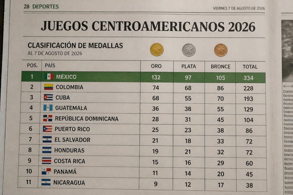 consulta la clasificación actualizada de medallas en los juegos centroamericanos 2026 y descubre cuántas preseas ha ganado méxico hasta el 7 de agosto.