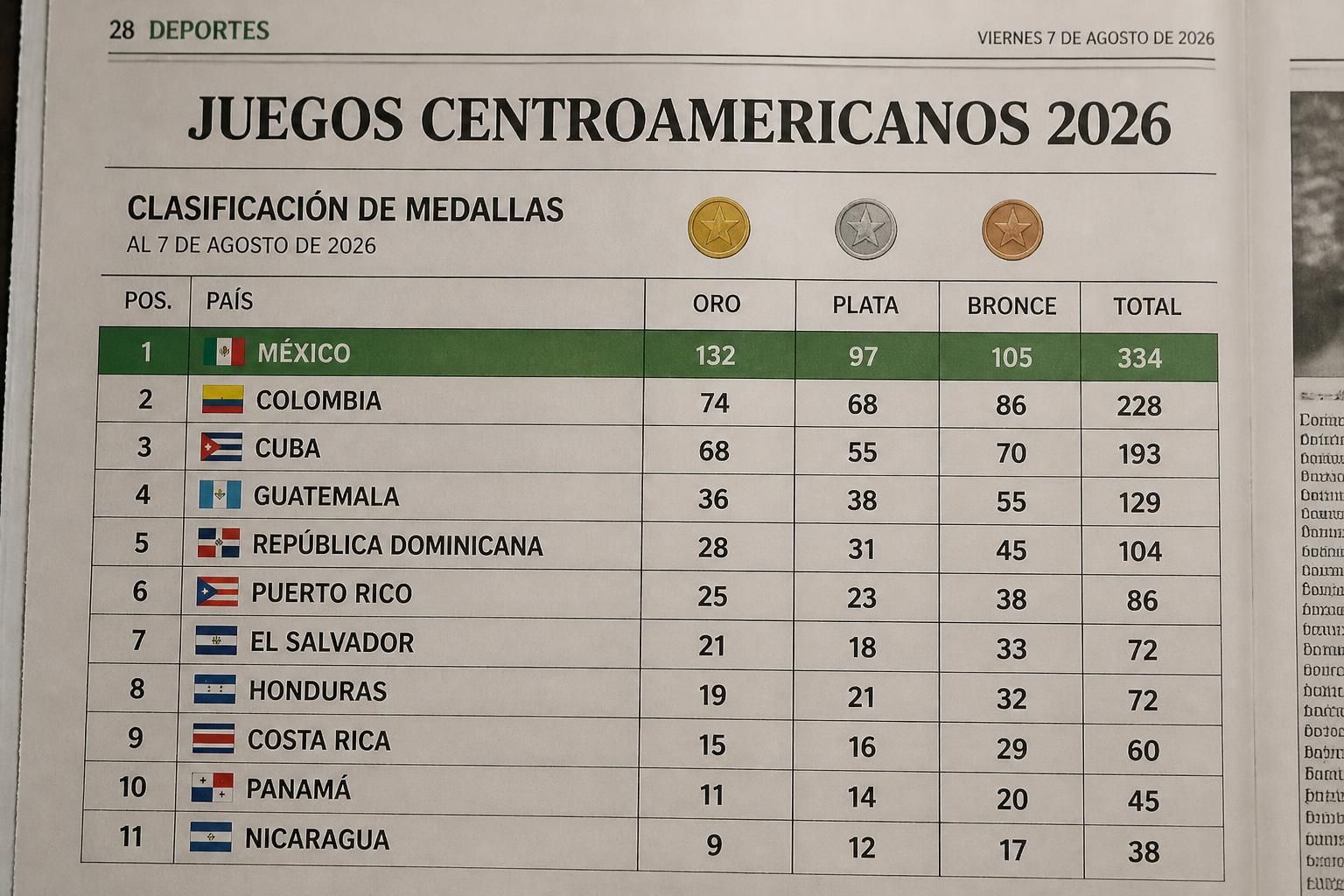 consulta la clasificación actualizada de medallas en los juegos centroamericanos 2026 y descubre cuántas preseas ha ganado méxico hasta el 7 de agosto.