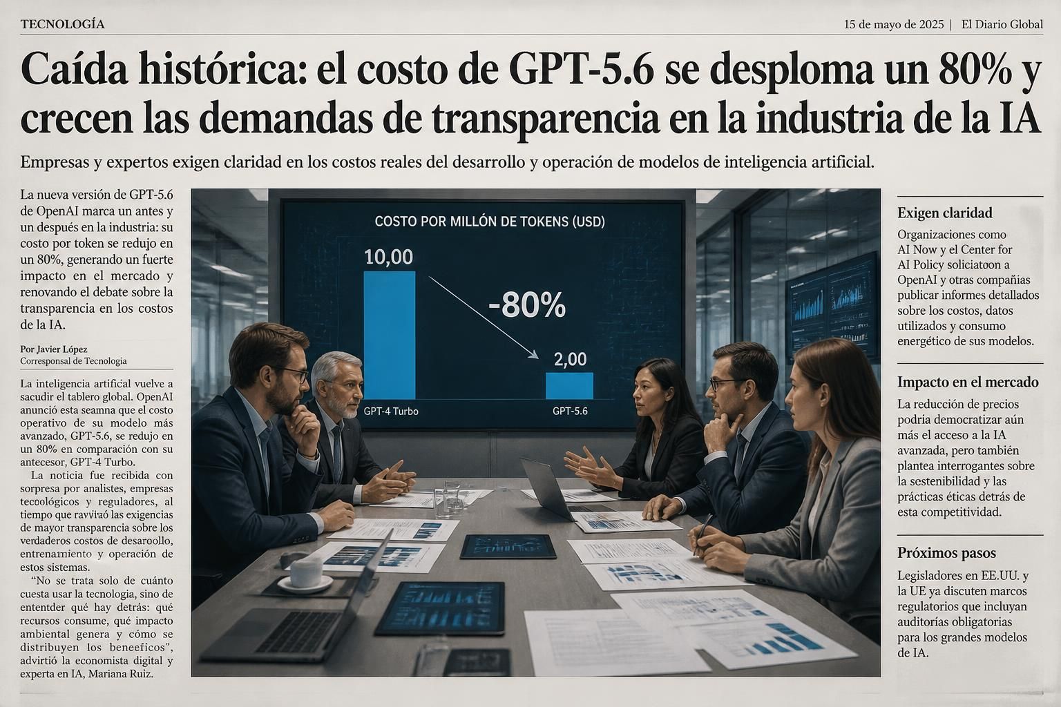 openai reduce hasta un 80% el precio de gpt-5.6, facilitando el acceso a la inteligencia artificial avanzada, mientras crecen las demandas por mayor transparencia en los costos del sector ia.