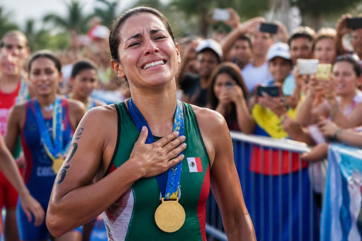 la triatleta femenina logra la medalla de oro en los juegos centroamericanos y del caribe, demostrando su talento y dedicación en una competencia de alto nivel.