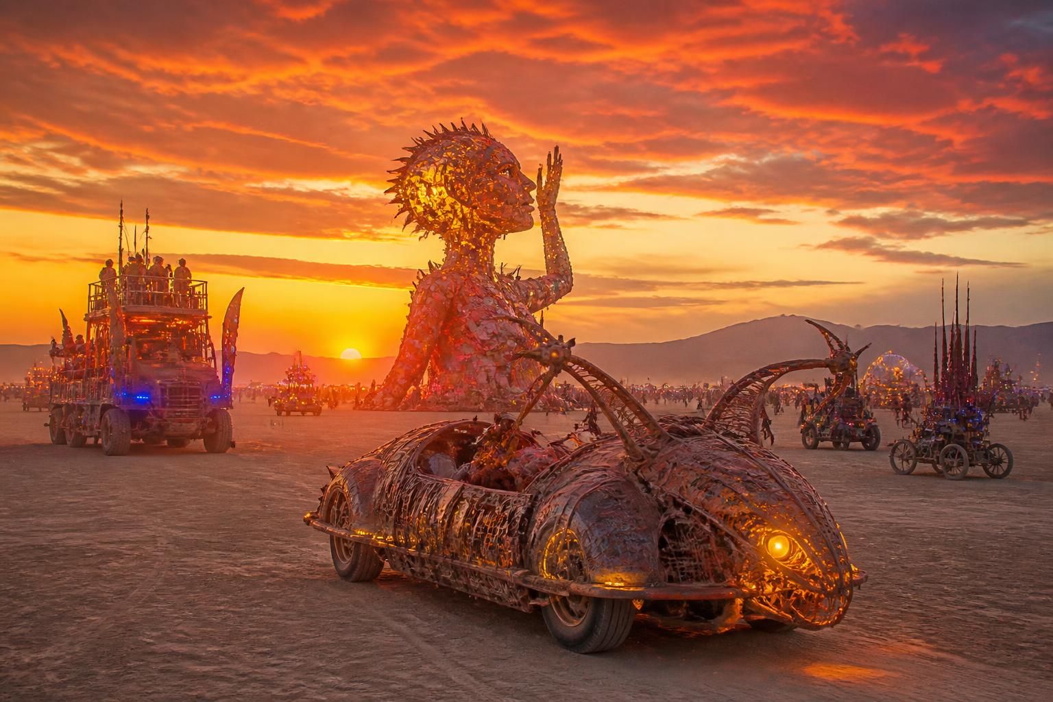 descubre los vehículos mutantes y las obras de arte más impresionantes en burning man 2026, el evento que transforma el desierto en una experiencia única e inolvidable.
