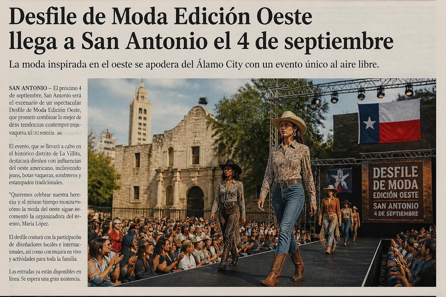 el desfile de moda edición oeste llega a san antonio el 4 de septiembre, presentando las últimas tendencias y diseños exclusivos de la región.
