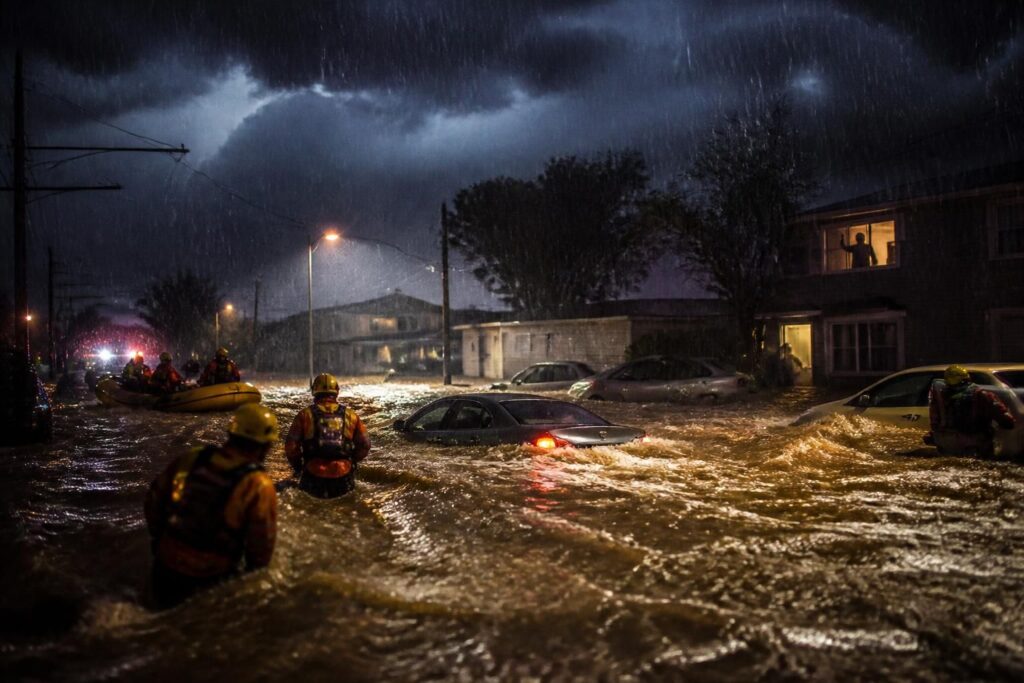 tres personas pierden la vida en nuevo méxico debido a inundaciones repentinas durante la noche, según informa la policía en medio de alertas graves por lluvias intensas.