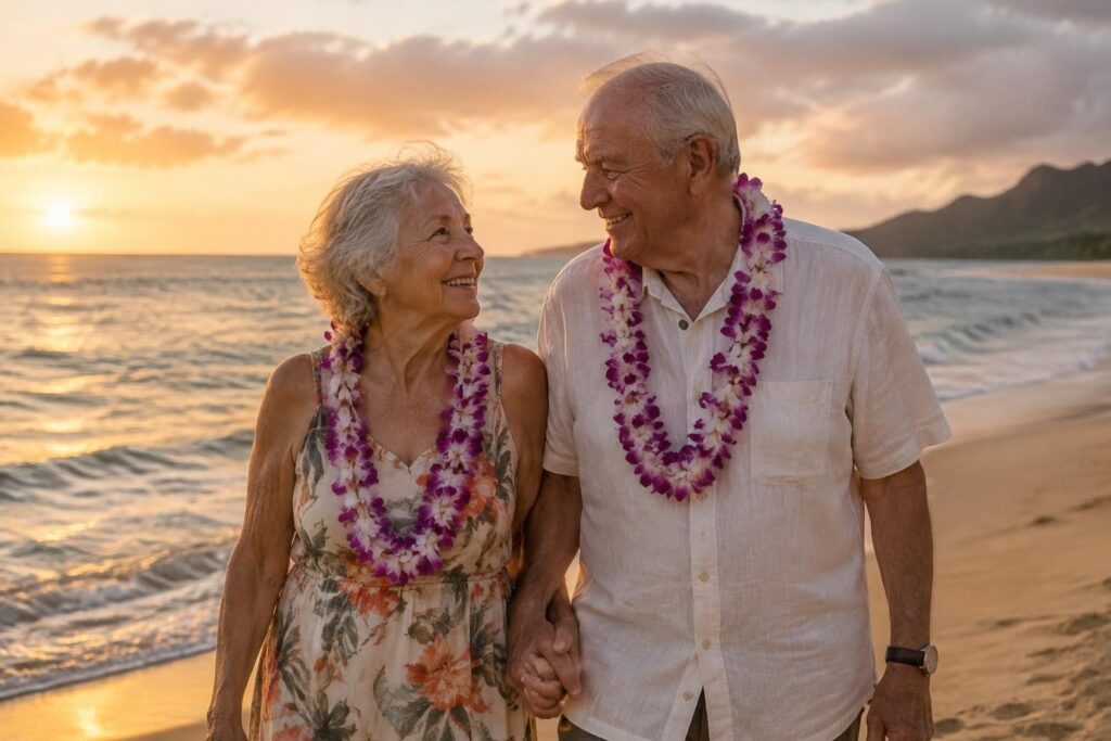 tras 50 años de matrimonio, esta pareja de 72 y 74 años cumple el sueño pendiente desde 1976: celebrar su luna de miel viajando por fin a hawái.