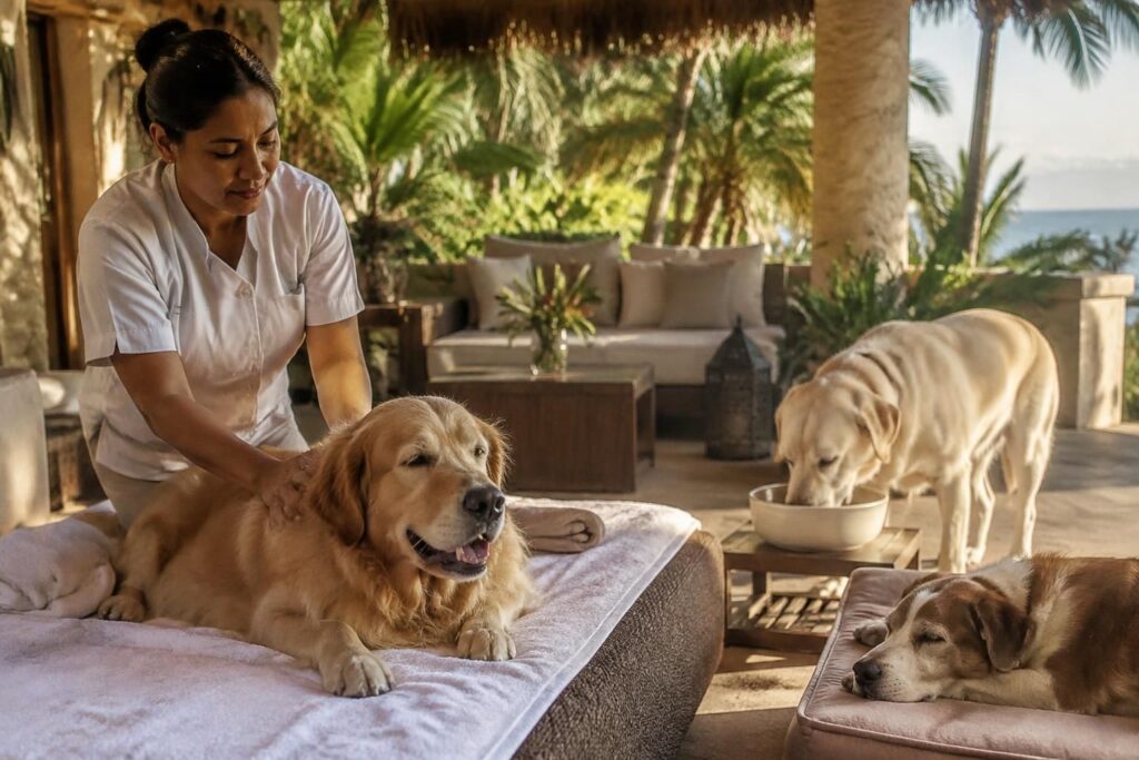 descubre el resort de méxico donde los perros reciben masajes y disfrutan de un menú especial para cenar.