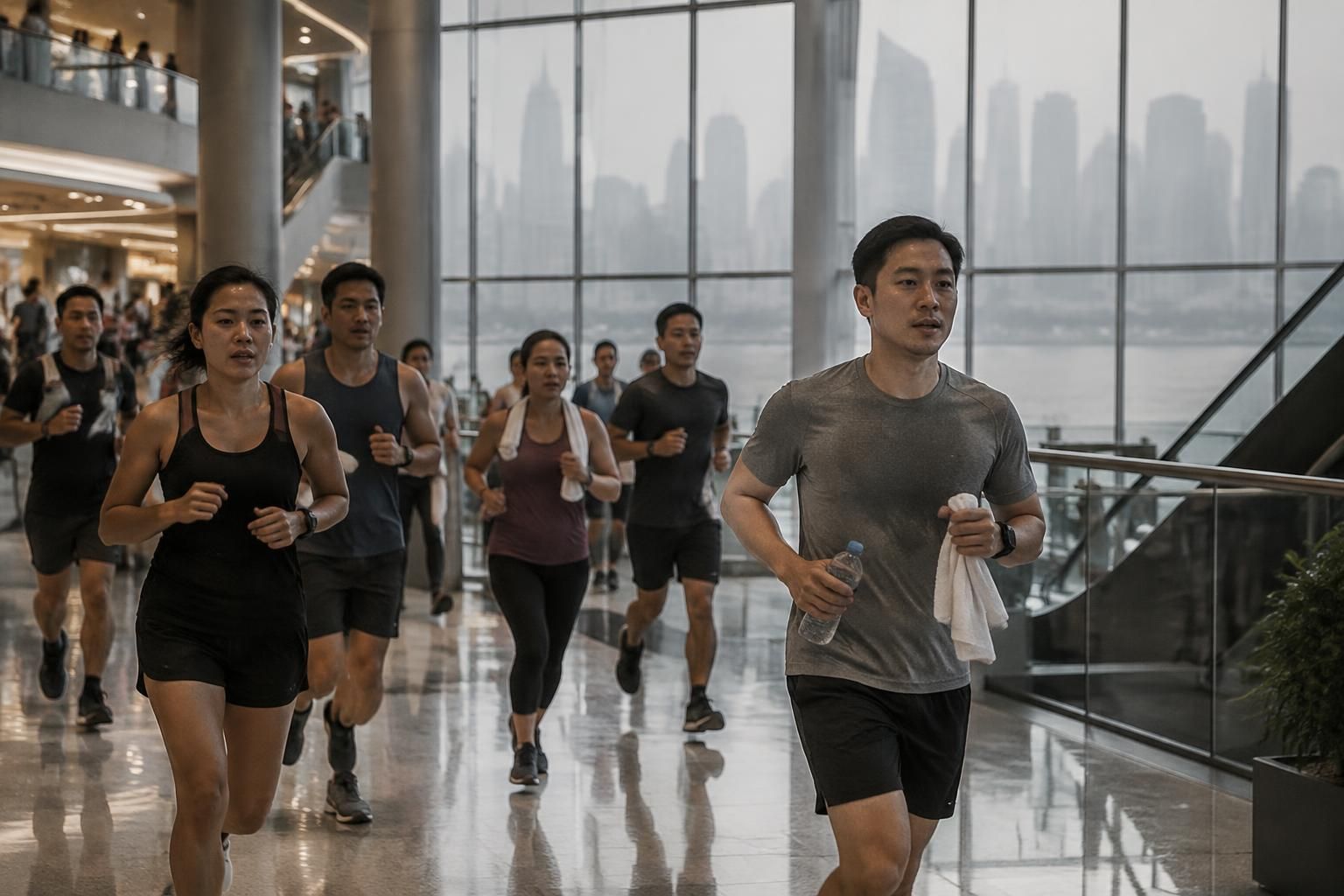 la contaminación obliga a los corredores de singapur a trasladar sus entrenamientos a centros comerciales para evitar la bruma.